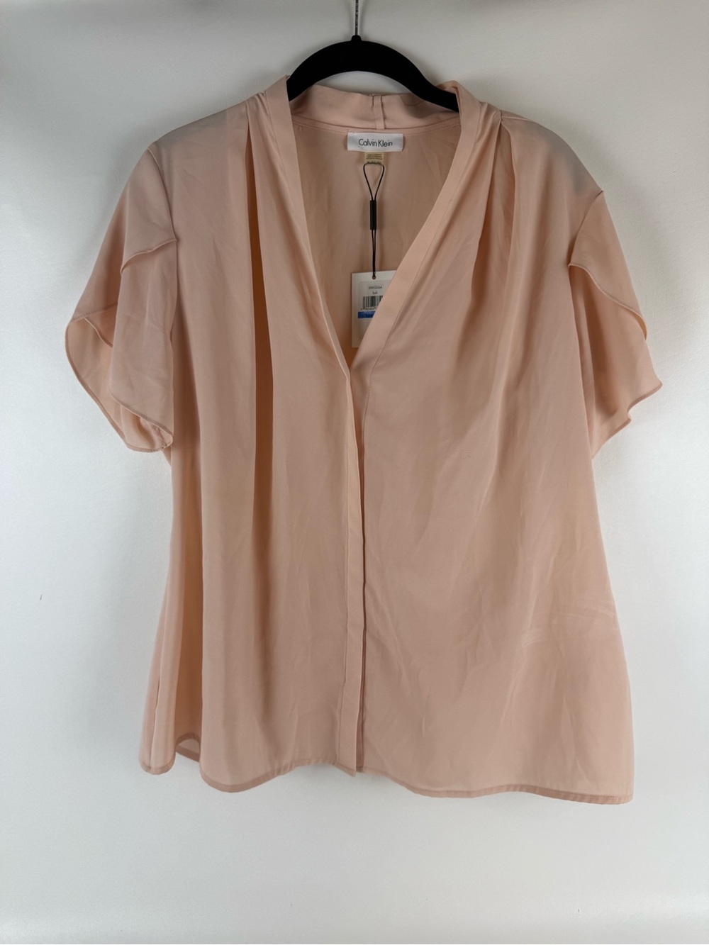 Calvin Klein Peach Pleated V-Neck Flutter Sleeve Blouse XL NWT